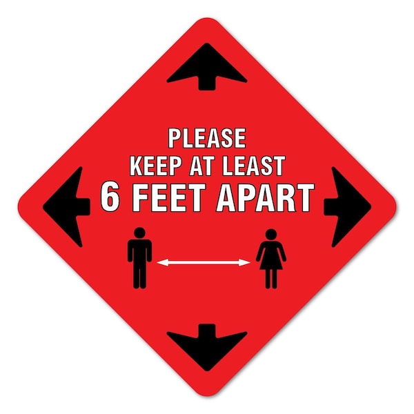 Please Keep At Least 6 Ft Non-Slip Floor Graphic, 12PK, 16 in L, 16 in H, FD-X-16-12PK-9997